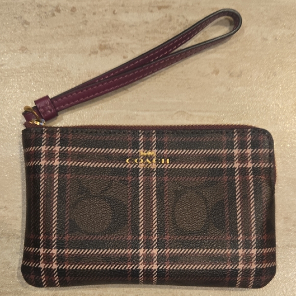 Coach Handbags - Coach Plaid Signature Zipper Wristlet/Wallet